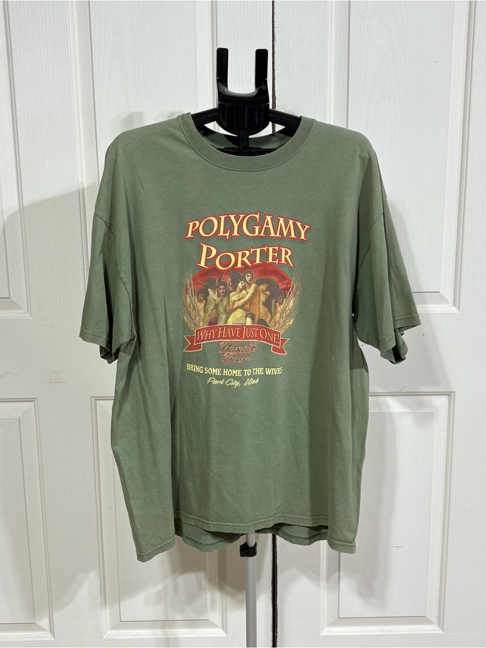 Vintage Wasatch Beers Polygamy Porter T-Shirt Mens XXL Sage Green Park City Utah